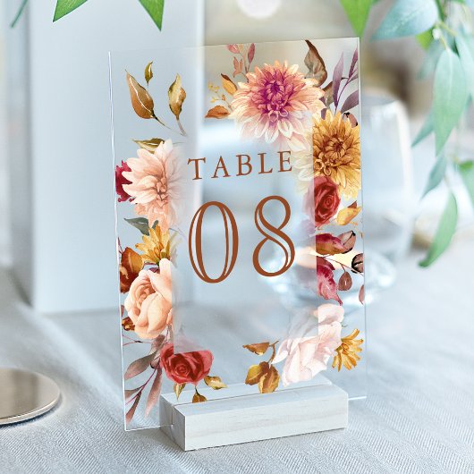 Burgundy Terracotta Wedding Acrylic Table Number Acryleinladungen