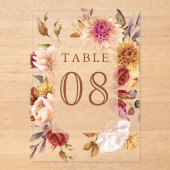 Burgundy Terracotta Wedding Acrylic Table Number Acryleinladungen (Vorderseite)