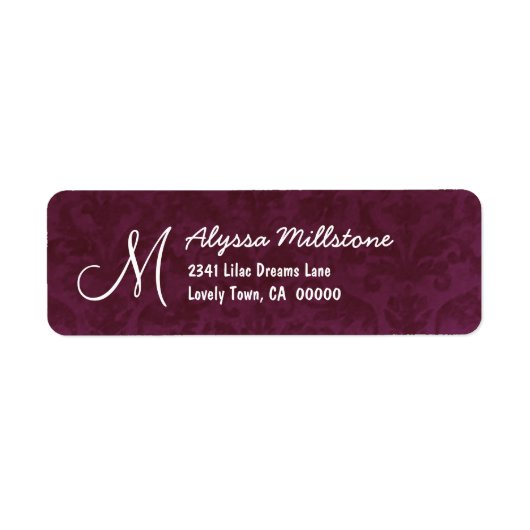 BURGUNDY Textured Monogram Address Label (Vorne)