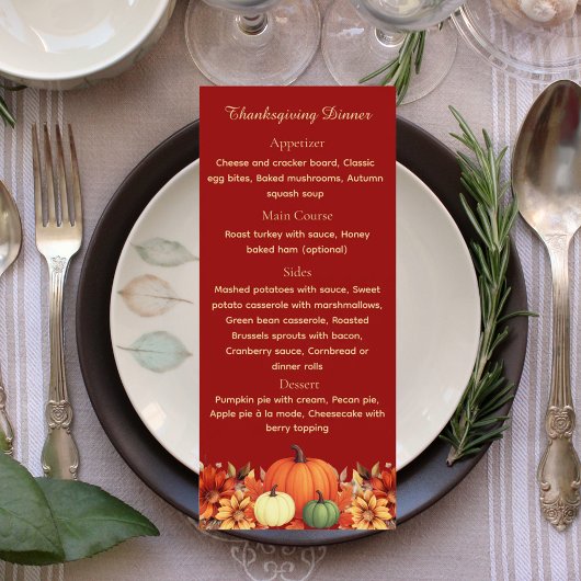 Burgundy Thankful Message Thanksgiving Dinner Menu Menükarte