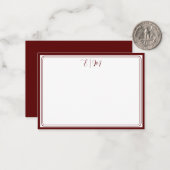 Burgundy three Border Monogram Note Card Mitteilungskarte (Vorderseite/Rückseite Beispiel)