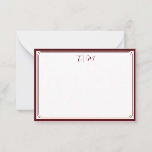 Burgundy three Border Monogram Note Card Mitteilungskarte (Vorderseite)
