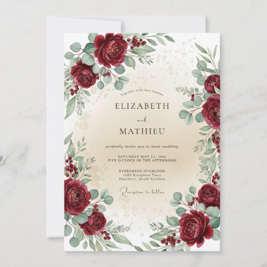 Burgundy Timeless Botanical Wedding Einladung (Vorderseite)