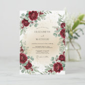 Burgundy Timeless Botanical Wedding Einladung (Stehend Vorderseite)