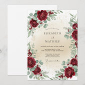 Burgundy Timeless Botanical Wedding Einladung (Vorne/Hinten)