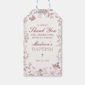Burgundy Toile De Jouy Floral Baptism Favoriten Geschenkanhänger (Vorderseite)
