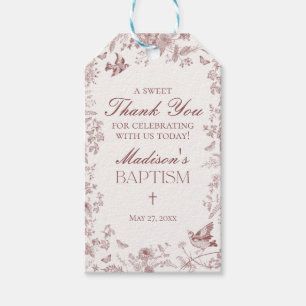 Burgundy Toile De Jouy Floral Baptism Favoriten Geschenkanhänger