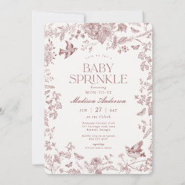 Burgundy Toile De Jouy French Floral Baby Sprinkle Einladung