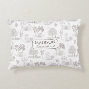 Burgundy Toile de Jouy Name Geburtsdatum Baby Dekokissen