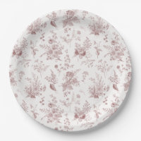 Burgundy Toile De Jouy Vintag Floral Chinoiserie