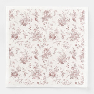 Burgundy Toile De Jouy Vintag Floral Chinoiserie Serviette