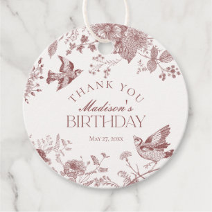 Burgundy Toile De Jouy Vintag Floral Geburtstag Geschenkanhänger