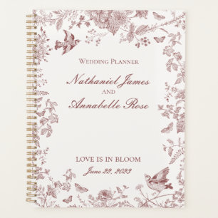 Burgundy Toile De Jouy Vintag Floral Wedding Planer