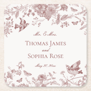 Burgundy Toile De Jouy Vintag Floral Wedding Rechteckiger Pappuntersetzer