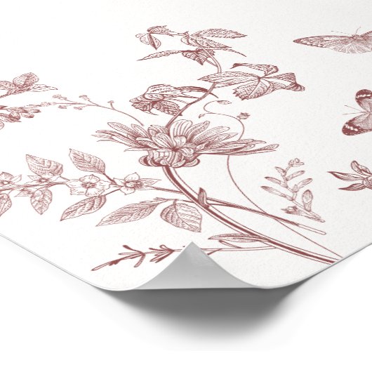 Burgundy Toile Floral Baby Sprinkle Begrüßungszeic Poster (Ecke)