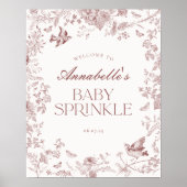 Burgundy Toile Floral Baby Sprinkle Begrüßungszeic Poster (Vorne)