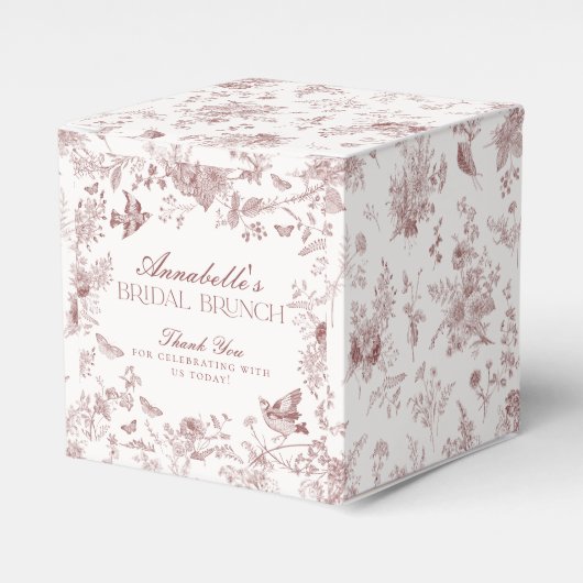 Burgundy Toile Floral Bridal Brunch Gefallen Box Geschenkschachtel (Vorderseite)