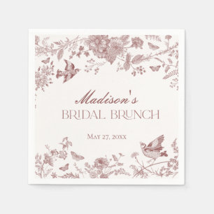 Burgundy Toile Jouy Vintag Floral Bridal Brunch Serviette