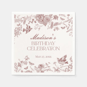 Burgundy Toile Jouy Vintag Floral Geburtstagsparty Serviette