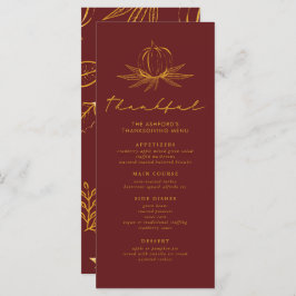 Burgundy Tolles Pumpkins & Blätter Erntedank Menükarte