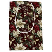 Burgundy Traditional Christmas Floral Mittlere Geschenktüte (Vorderseite)