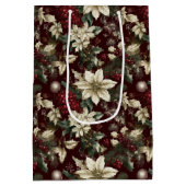 Burgundy Traditional Christmas Floral Mittlere Geschenktüte (Rückseite)