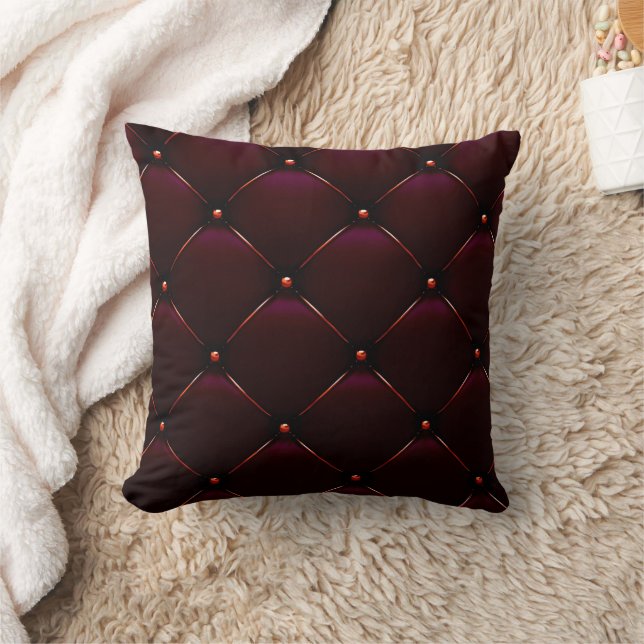Burgundy Tufted Leder Look Print Thumpe Kissen (Decke)