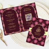 Burgundy Tufted Pattern QR Code Muslim Hochzeit Einladung