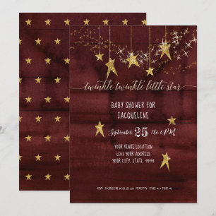 Burgundy Twinkle Little Star Gold Girl Baby Dusche Einladung