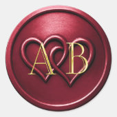 Burgundy Two Hearts Intertwined Monogram Wedding Runder Aufkleber (Vorderseite)