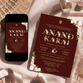 Burgundy Typografie Anand Karaj Sikh Wedding Einladung