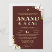Burgundy Typografie Anand Karaj Sikh Wedding Einladung (Vorderseite)