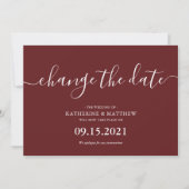 Burgundy Typografy Rescheduled Wedding Save The Date (Vorderseite)