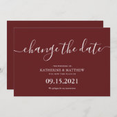 Burgundy Typografy Rescheduled Wedding Save The Date (Vorne/Hinten)
