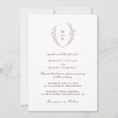 Burgundy Typography Wildflower Monogram Wedding Einladung (Vorderseite)