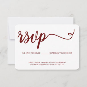 Burgundy UAWG script Wedding Reserved Seat RSVP Karte