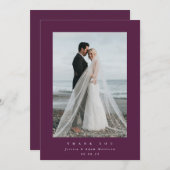 Burgundy Ultra Minimal Single Foto Hochzeit Dankeskarte (Vorne/Hinten)