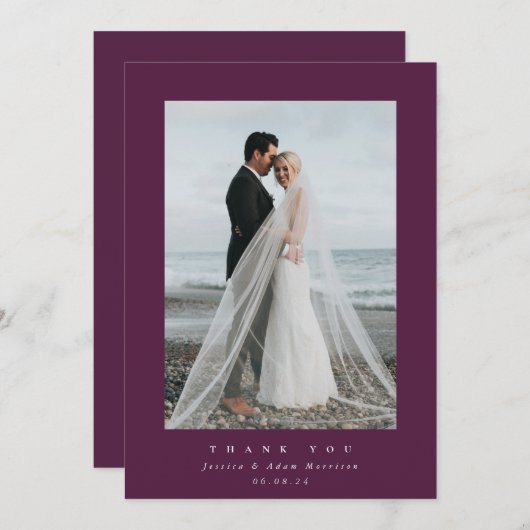Burgundy Ultra Minimal Single Foto Hochzeit Dankeskarte (Vorne/Hinten)