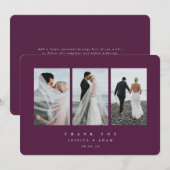 Burgundy Ultra Minimal Triple Foto Hochzeitsflat Dankeskarte (Vorne/Hinten)