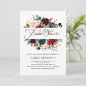 Burgundy und Blue Floral Frame Fall Brautparty Einladung (Stehend Vorderseite)