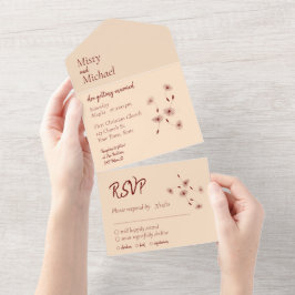 Burgundy und Blush Dandelion Seeds Minimale Hochze All In One Einladung