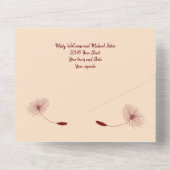 Burgundy und Blush Dandelion Seeds Minimale Hochze All In One Einladung (Rückseite)
