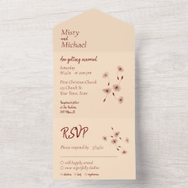Burgundy und Blush Dandelion Seeds Minimale Hochze All In One Einladung