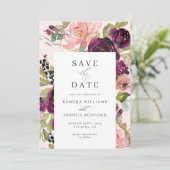 Burgundy und Blush Floral Wedding Save the Date (Stehend Vorderseite)