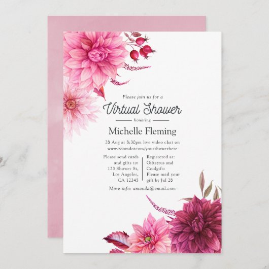 Burgundy und Blush Herbst Virtual Baby Dusche Einladung (Vorne/Hinten)