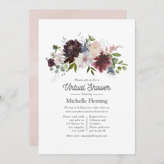 Burgundy und Blush Pink Virtual Baby Dusche Einladung (Vorne/Hinten)