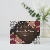Burgundy und Blush Wedding speichern das Datum Pos Ankündigungspostkarte (Stehend Vorderseite)