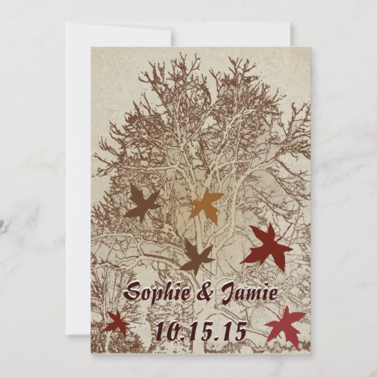 Burgundy und Brown Tree Wedding Einladung (Vorderseite)