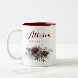 Burgundy und die Blumenüberseedung der Marine Zweifarbige Tasse
