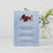 Burgundy und Dusty Blue Wedding Information Guest Begleitkarte (Stehend Vorderseite)